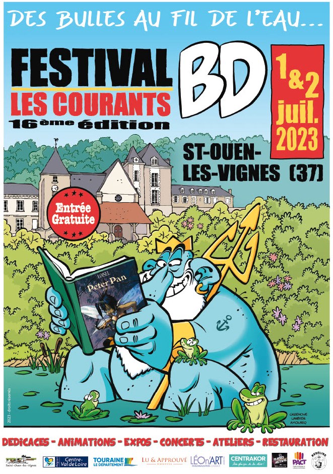 Affiche du festival Les Courants BD à Saint-Ouen-Les-Vignes les 1 et 2 juillet 2023